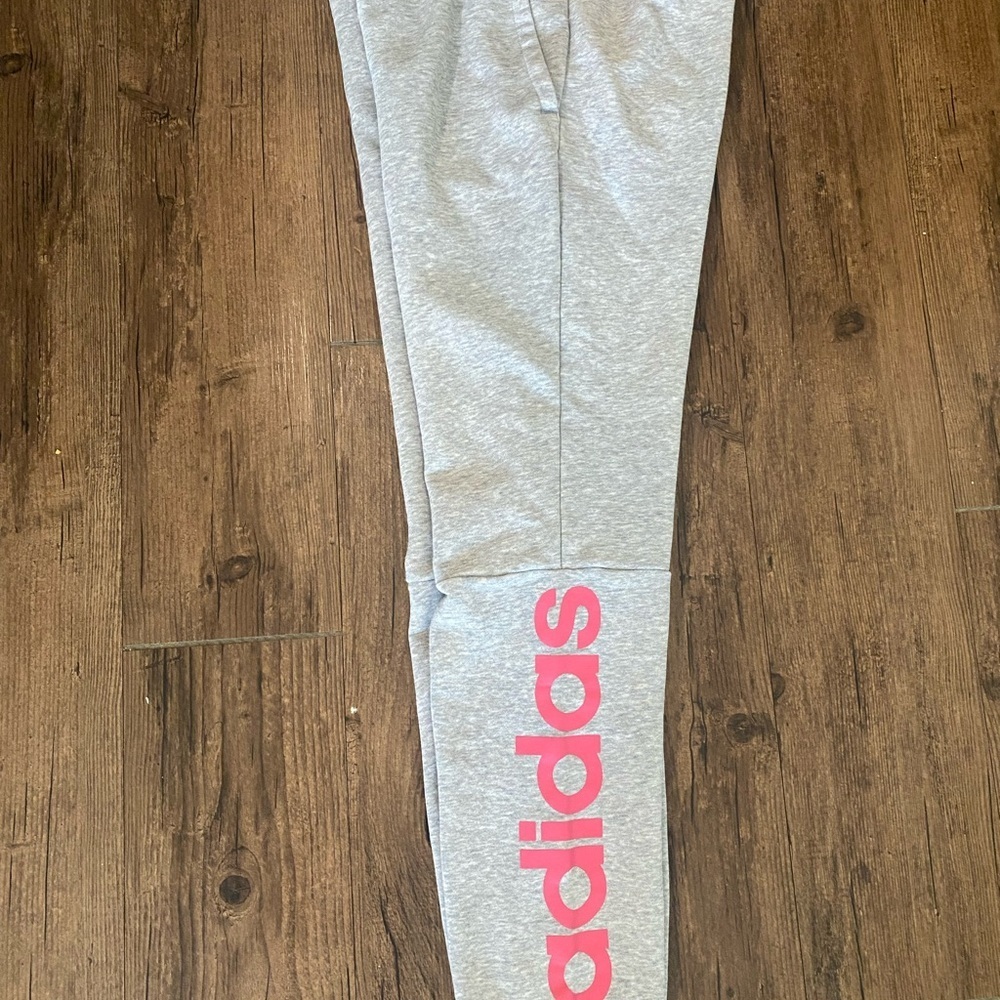 Adidas Kids Gray Joggers with Pink Logo - Picture 6 of 8